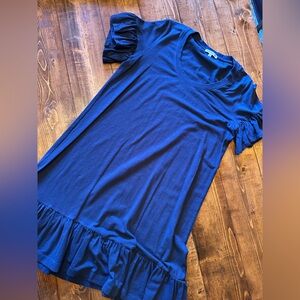 Sundry Navy Short Sleeve Ruffle T-shirt Dress